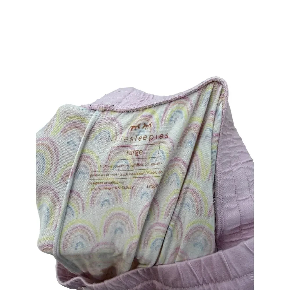 Little Sleepies Pastel Rainbows Bamboo Two Piece Pajama Set Pink Women's Large